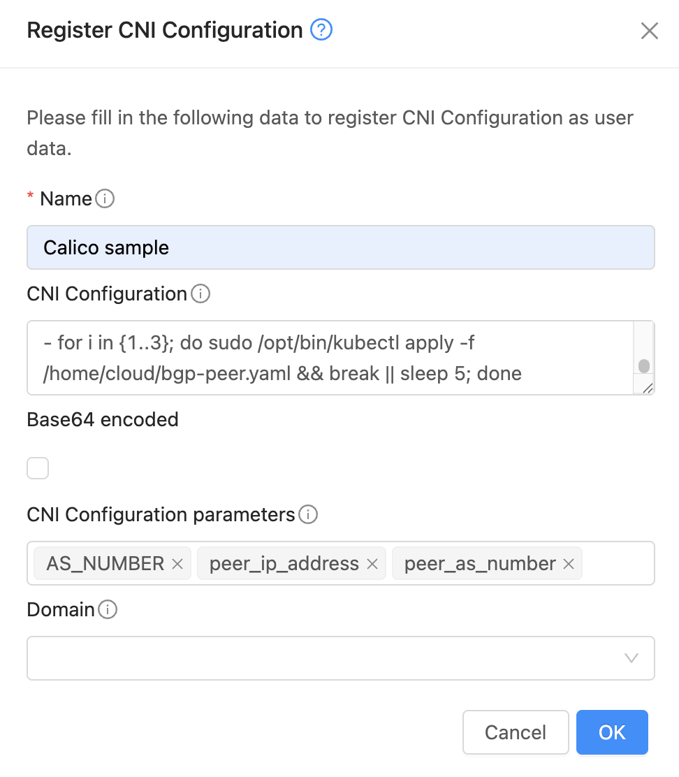 CNI Configuration registration sample.
